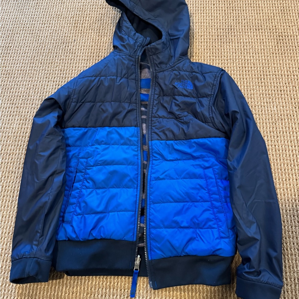 The North Face Kids Reversible Quilted Hoodie- Navy and Blue Puffer Jacket